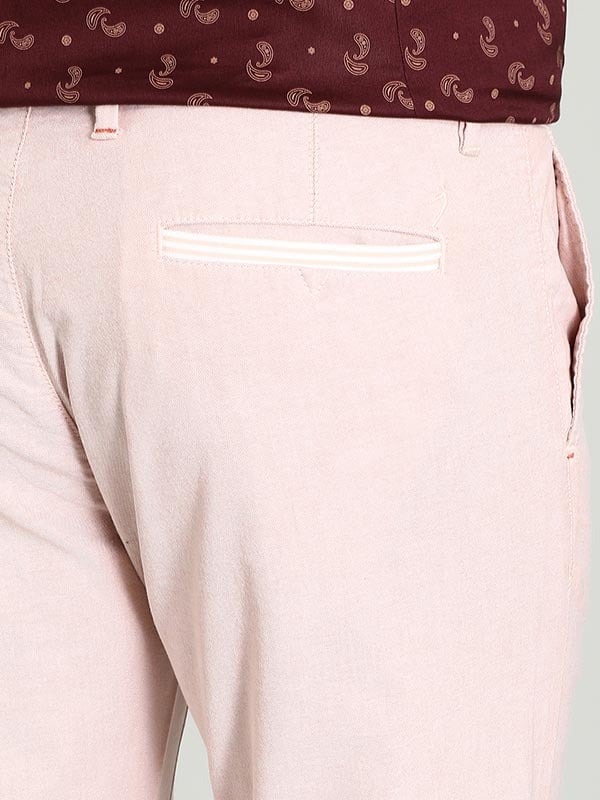 Indian Terrain Men's Slim Fit Solid Pink Trousers